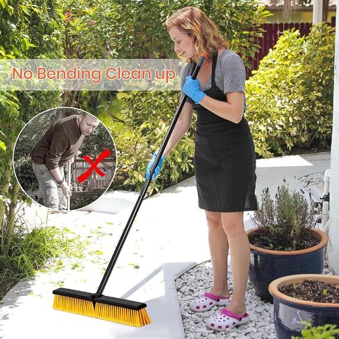 18" Push Broom Outdoor Heavy Duty, Snow Broom with Long Handle, Shop Broom Garage Push Broom for Garden, Patio, Garage, Bathroom, Kitchen, Tub, Carpet, Tile, Deck, Concrete, Industrial (Yellow) in Saudi Arabia