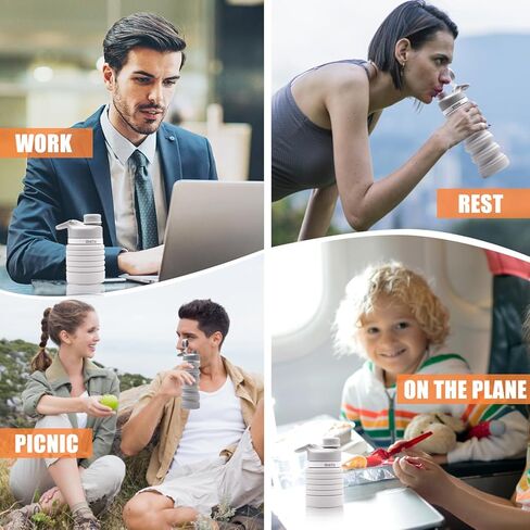 زجاجة مياه قابلة للطي من ONTA - زجاجة مياه قابلة للطي من السيليكون خالية من مادة BPA للسفر، زجاجة مياه محمولة من السيليكون مانعة للتسرب سعة 20 أونصة، رمادي in Kuwait