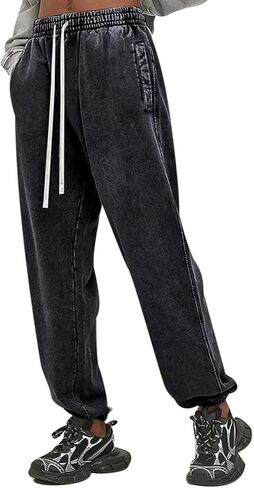 BINTEHGS Womens Joggers with Pockets Baggy High Waisted Wide Leg Sweatpants Women Loose Vintage Drawstring Washed Pants in Saudi Arabia