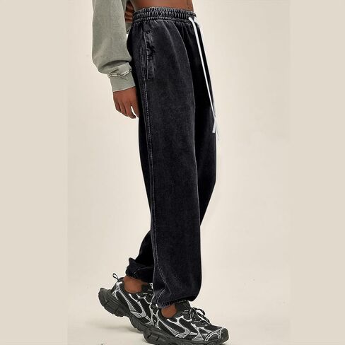 BINTEHGS Womens Joggers with Pockets Baggy High Waisted Wide Leg Sweatpants Women Loose Vintage Drawstring Washed Pants in Saudi Arabia
