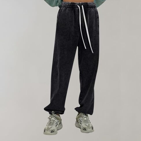 BINTEHGS Womens Joggers with Pockets Baggy High Waisted Wide Leg Sweatpants Women Loose Vintage Drawstring Washed Pants in Saudi Arabia