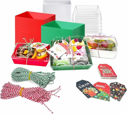 HCTWPY Christmas Charcuterie Boxes Christmas Bakery Boxes Disposable Paper Food Containers Gift Box with Clear Lids Ropes Cards for Xmas Party Favor Sandwich Cookies Donuts bakla,72 Pieces in Saudi Arabia