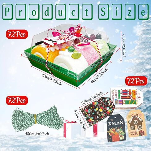 HCTWPY Christmas Charcuterie Boxes Christmas Bakery Boxes Disposable Paper Food Containers Gift Box with Clear Lids Ropes Cards for Xmas Party Favor Sandwich Cookies Donuts bakla,72 Pieces in Saudi Arabia
