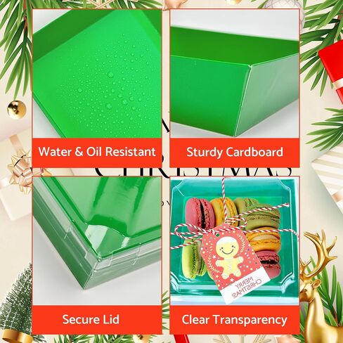 HCTWPY Christmas Charcuterie Boxes Christmas Bakery Boxes Disposable Paper Food Containers Gift Box with Clear Lids Ropes Cards for Xmas Party Favor Sandwich Cookies Donuts bakla,72 Pieces in Saudi Arabia