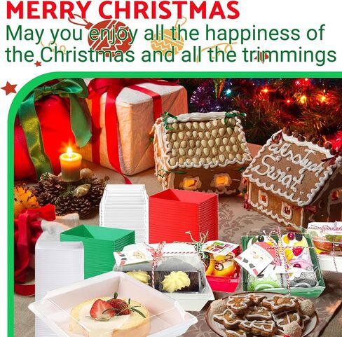 HCTWPY Christmas Charcuterie Boxes Christmas Bakery Boxes Disposable Paper Food Containers Gift Box with Clear Lids Ropes Cards for Xmas Party Favor Sandwich Cookies Donuts bakla,72 Pieces in Saudi Arabia