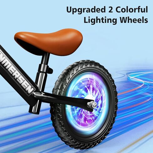 Colorful Lighting Toddler Balance Bike 2 3 Year Old,Balance Bike for Age 24 Months to 5 Years Old,12Inch Lightweight Steady Balancing Bike with Adjustable Handlebar&Seat,Birthday Gift for 2 3 4 5 Kids in Kuwait