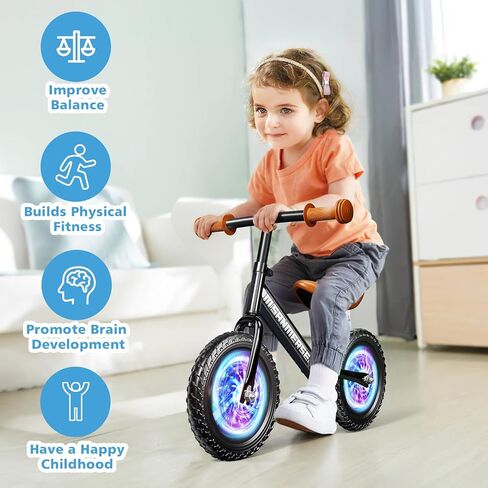 Colorful Lighting Toddler Balance Bike 2 3 Year Old,Balance Bike for Age 24 Months to 5 Years Old,12Inch Lightweight Steady Balancing Bike with Adjustable Handlebar&Seat,Birthday Gift for 2 3 4 5 Kids in Kuwait