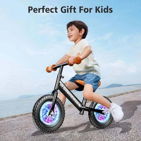 Colorful Lighting Toddler Balance Bike 2 3 Year Old,Balance Bike for Age 24 Months to 5 Years Old,12Inch Lightweight Steady Balancing Bike with Adjustable Handlebar&Seat,Birthday Gift for 2 3 4 5 Kids in Kuwait