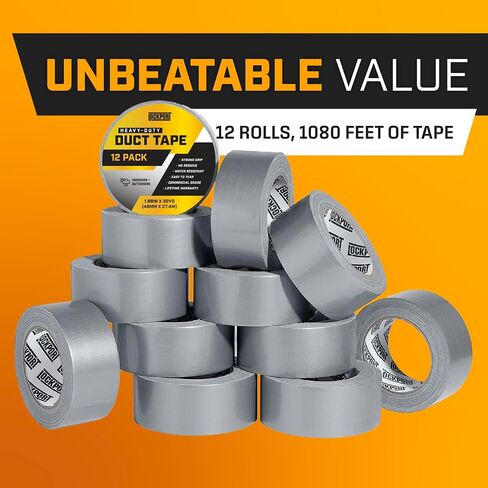 Lockport Duct Tape Heavy Duty Waterproof - 30 Yards x 2 Inch - 12 Roll Pack Silver Duct Tape Bulk Pack - No Residue, Flexible, Strong, All-Weather and Easy Tear - Grey Heavy Duty in Saudi Arabia