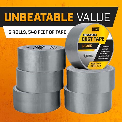 Lockport Duct Tape Heavy Duty Waterproof - 30 Yards x 2 Inch - 12 Roll Pack Silver Duct Tape Bulk Pack - No Residue, Flexible, Strong, All-Weather and Easy Tear - Grey Heavy Duty in Saudi Arabia