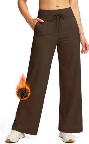 SANTINY Women's Fleece Wide Leg Sweatpants 29" Straight Leg Lined Pants Casual Lounge Winter Warm Sweat Pants with Pockets in Saudi Arabia