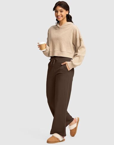 SANTINY Women's Fleece Wide Leg Sweatpants 29" Straight Leg Lined Pants Casual Lounge Winter Warm Sweat Pants with Pockets in Saudi Arabia