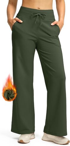 SANTINY Women's Fleece Wide Leg Sweatpants 29" Straight Leg Lined Pants Casual Lounge Winter Warm Sweat Pants with Pockets in Saudi Arabia