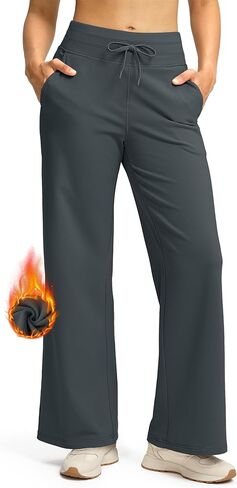 SANTINY Women's Fleece Wide Leg Sweatpants 29" Straight Leg Lined Pants Casual Lounge Winter Warm Sweat Pants with Pockets in Kuwait