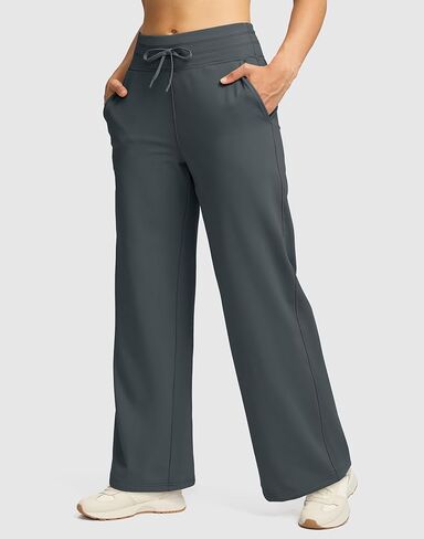 SANTINY Women's Fleece Wide Leg Sweatpants 29" Straight Leg Lined Pants Casual Lounge Winter Warm Sweat Pants with Pockets in Kuwait