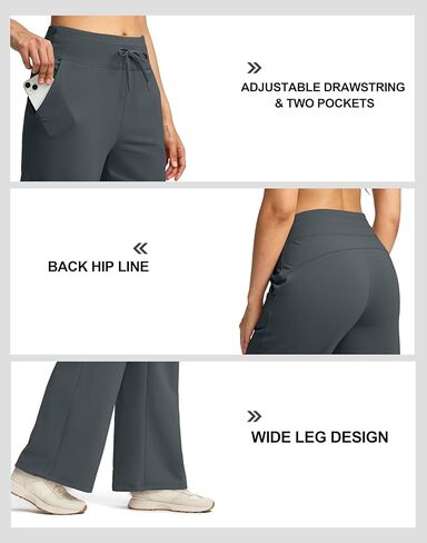 SANTINY Women's Fleece Wide Leg Sweatpants 29" Straight Leg Lined Pants Casual Lounge Winter Warm Sweat Pants with Pockets in Kuwait