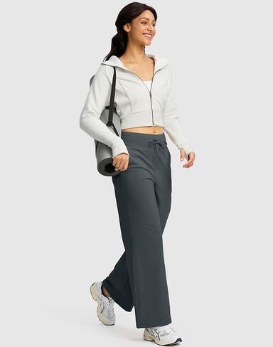 SANTINY Women's Fleece Wide Leg Sweatpants 29" Straight Leg Lined Pants Casual Lounge Winter Warm Sweat Pants with Pockets in Kuwait