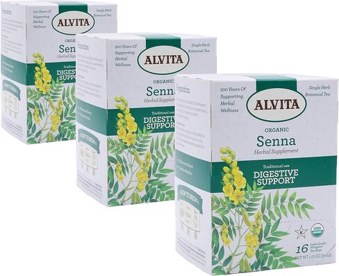 ALVITA Organic Senna Tea, Herbal Organic Senna Tea Laxative, Senna Leaf Tea Bags for Colon Cleanse, Detox Tea, Constipation Relief (3 Pack - 16 Tea Bags Per Box) in Kuwait