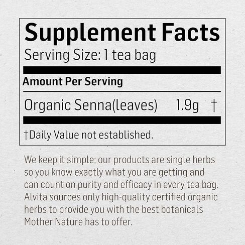 ALVITA Organic Senna Tea, Herbal Organic Senna Tea Laxative, Senna Leaf Tea Bags for Colon Cleanse, Detox Tea, Constipation Relief (3 Pack - 16 Tea Bags Per Box) in Kuwait