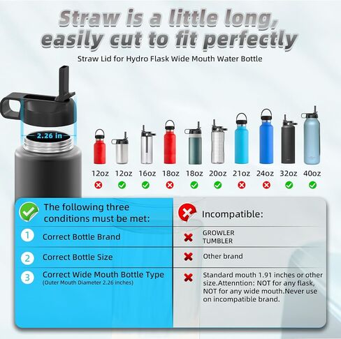 2 Pcs Straw Lid for Hydro Flask Wide Mouth Water Bottle Replacement, Lids with Straw and Handle for 12 16 18 20 32 40 oz Wide Mouth Sport Cup (B) in Saudi Arabia
