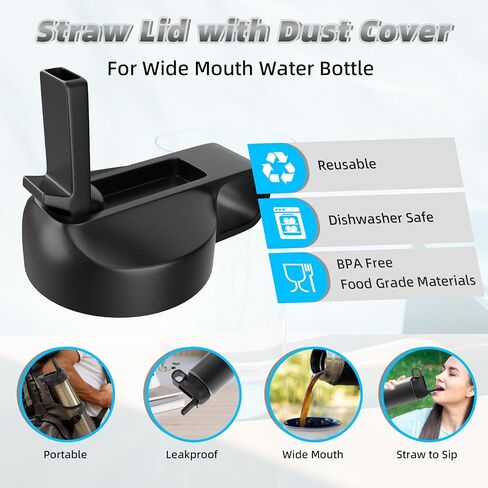 2 Pcs Straw Lid for Hydro Flask Wide Mouth Water Bottle Replacement, Lids with Straw and Handle for 12 16 18 20 32 40 oz Wide Mouth Sport Cup (B) in Saudi Arabia