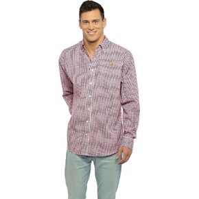 Vantage Apparel Men's Collegiate Easy-Care Long Sleeve Gingham Check Button Down Shirt, Arizona State Sun Devils, Maroon, Medium