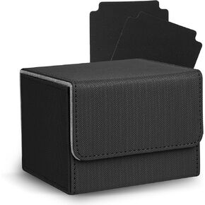 MTG Deck Box with 2 Dividers, Large Capacity Commander Deck Box Fits 100+ Double-Sleeved Cards, PU Leather Card Case Compatible with Magic Commander YuGiOh TCG CCG, Black