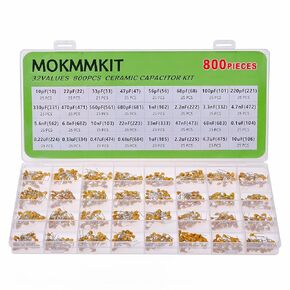 32 Values 800 Pieces Ceramic Capacitor Assortment Kit Capacitors from 10pf to 10uF 50V Multilayer Monolithic Capacitor