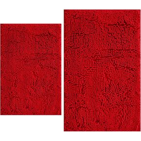 BOANKODU Bathroom Rugs Sets 2 Piece, Extra Soft Chenille Bath Mat Absorbent Bathroom Rug, Bathroom Mat with Sturdy PVC Non-Slip Bottom, Machine Washable Bath Rugs (32x20 Inch + 24x16 Inch, Red)
