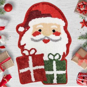 Christmas Bathroom Rug, Christmas Santa Claus Bath Rug Non-Slip Back Water Absorbent, Cute Santa Claus Gifts Xmas Plush Microfiber Bathroom Rug, Red Christmas Shower Mat Orange Bath Mat 16x24 Inches