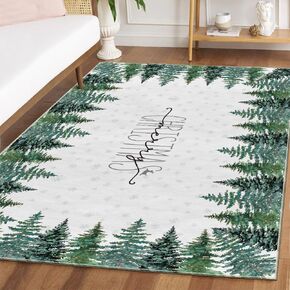Artoid Mode Green Pine Tree Merry Christmas Area Rug, Xmas Winter Home Decor Low-Profile Non-Slip Washable Door Mat for Entryway Bedroom Living Room Laundry Room Indoor 2x3 Feet