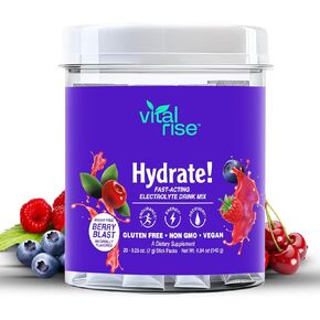 Vital Rise® Hydrate! Electrolytes Powder Packets, for Quick Hydration| Best Electrolytes with No Added Sugar, Low Sodium Electrolytes for Kids and Adults