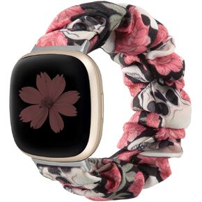 TOYOUTHS Scrunchie Band Compatible with Fitbit Versa 3/Versa 4/Sense/Sense 2 Band for Women, Solo Loop Soft Elastic Nylon Strap Replacement Replacement Breathable Stretchy Bracelet Wristband