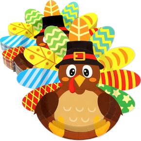 Treasure Cove Turkey Plates Thanksgiving Paper Plates Disposable Turkey Dessert Serving Plate for Fall Holiday Party Supplies Autumn Themed Dinnerware 24Pcs