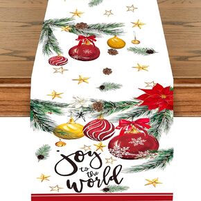 Christmas Table Runner 13x72 Inch, Joy to The World Christmas Table Runners Holiday Decorations Farmhouse Christmas Table Decor for Kitchen Dinning, Indoor Christmas Decorations