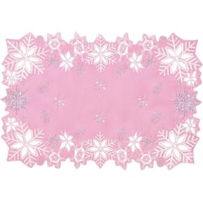Simhomsen Embroidered Pink Snowflakes Table Runners for Christmas Holiday and Winter (Pink, 14×69 inches)