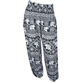 Sora Women's Harem Pants Elephant Hippie Boho Yoga Harem High Waist Smocked with Pockets. (Black)