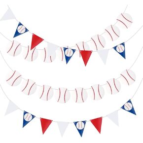 4 Pieces Baseball Banners Sports Paper Garlands Baseball Pennant Bunting Flag Decor Party Sign Baseball Themed Party Decorations Birthday Baby Shower Supplies(2 Style)