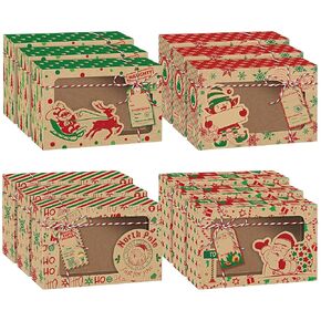 24 Pcs Christmas Cookie Boxes 8.55 x 5.5 x 2.8 in Kraft Xmas Treat Boxes Containers with Lids Window Tags Santa Delivery from North Pole Cookie Tins for Holiday Gift Giving Bakery Cupcake