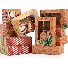 Christmas Cookie Boxes, Large Holiday Christmas Cookie Tins with Lids, Bakery Christmas Treat Boxes, Candy and Cookie Boxes for Gift Giving, Food Packaging Containers, Bulk 10 Pack Kraft