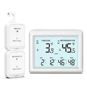Digital Refrigerator Thermometer - 3.7 inch LCD Backlight Freezer Thermometer with 2 Sensors, Digital Fridge and Freezer Thermometer with Alarm, Max/Min Records, for Homes Restaurants Cellars