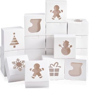 KPOSIYA 36 Pack Christmas Cookie Boxes for Gift Giving, 6x6x3 Inch Brown Bakery Boxes with Window, Large Holiday Cookie Tins with Lids, Small Xmas Treat Boxes for Pastry Dessert Cupcakes Packaging