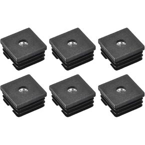 uxcell 6Pcs Inserts for Square Tubes with M8 Thread, for 1.5"x1.5" OD Square Tube, Black Plastic Plug Caster Insert Chair End Caps Furniture Leg Plug