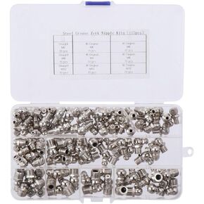 115Pcs Hydraulic Grease Brass Zerk Fitting, Straight 45 Degree 90 Degree Angled Hydraulic Zerk Grease, M6/M8/M10 Grease Nipple, Metric Grease Fittings