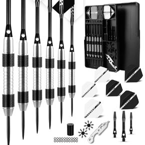 CyeeLife Darts with Metal Tip, 6 Pieces, 20 g, Professional Steel Darts, 9 Aluminium Shaft with 12 Flights, 20 Orings and Other Accessories, Gift Box