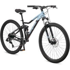 Mongoose Impasse Mountain Bike for Adult Men & Women, 7 or 9-Speed, Full Suspension, 27.5 or 29-Inch Wheel, 17 or 18-Inch Aluminum Frames, Front & Rear Mechanical or Hydraulic Disc Brake Options