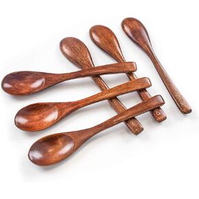 HANSGO Small Wooden Spoons, 6PCS Small Soup Spoons Wooden Spoons for Eating with Honey Coffee Tea Jam Bath Salts, 6"