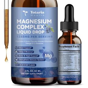 Magnesium Glycinate Complex Liquid with L-Theanine Omega-3 Sea Moss Extract Plus Vitamin D3,K2,B6 & B12 Supplement for Sleep, Muscle, Immune Sugar Free Blueberry Flavor,2 Fl Oz Magnesium Complex Drops