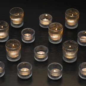 20 Pcs Glass Votive Candle Holder Set for Tea Light Candles, Small Ribbed Tea Light Candle Holders Set, Decorative Tealight Holder for Wedding Table Decor, Dining Room, Valentine's Day, Birthday