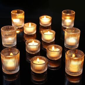 Glass Votive Candle Holders, 20Pcs Clear Ribbed Tea Light Candle Holders for Table Centerpiece Vintage Tealight Candle Holder Bulk for Wedding Holiday Party Birthday Dining Table Decor
